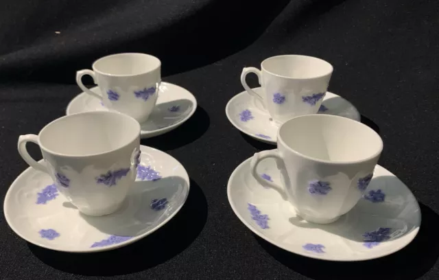 Adderley Blue Chelsea Flat Demitasse Cups & Saucers Set of 4 Flawless