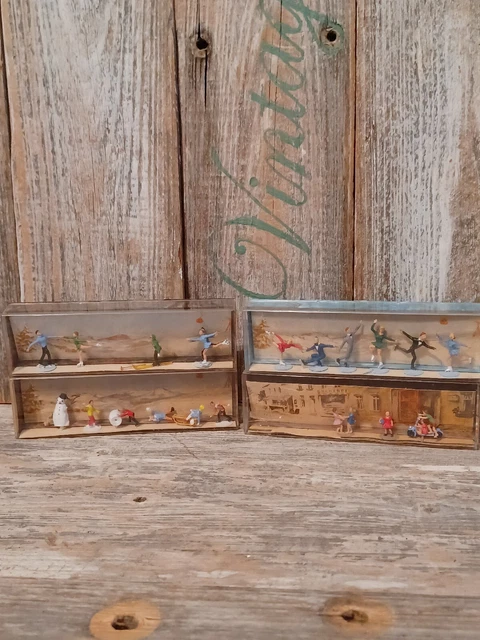 Vintage Walter Merten HO scale Miniature Figures Germany Skaters  Christmas