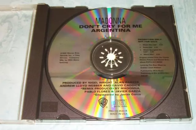 RARE: Don't Cry for Me Argentina by Madonna (Promo CD Single, 1996) VGC