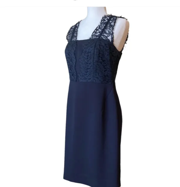 Tahari Women's Size 6 Navy Blue Sleeveless Lace Knee Length Sheath Dress