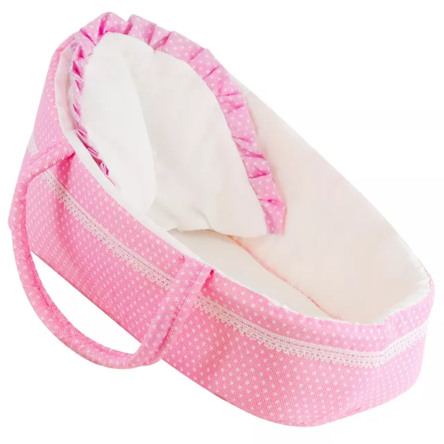 BiBi Doll Pink Baby Doll Carry Cot Bed with Pillow Handles Sleeping Bag Carrier