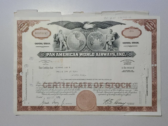Pan American World Airways Cancelled Stock Certificate
