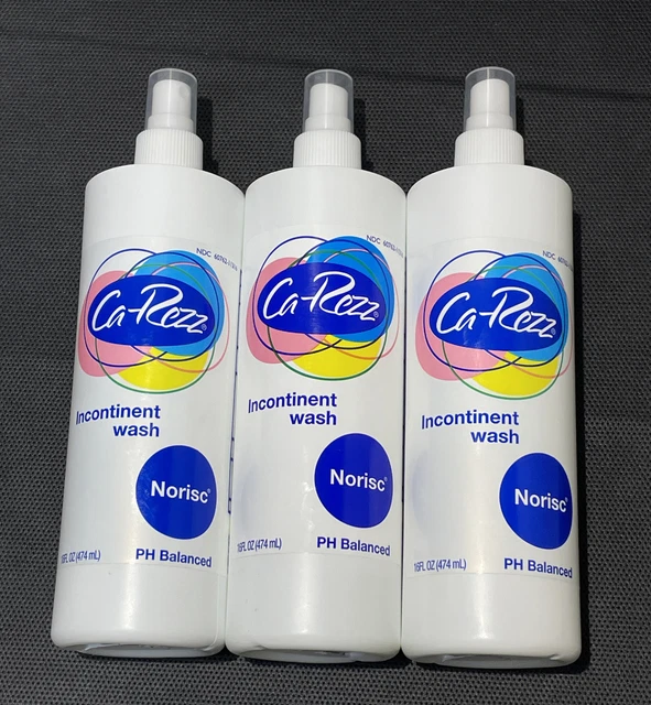 Lote de (3) nuevos 16 oz. Lavado en aerosol Ca-Rezz Incontinent Norisc con pH aloe equilibrado
