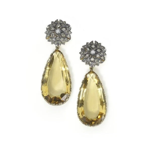 Boucles D'oreilles Antiques Argent Fermeture Or Et Marcasites - Espagne XIXe, Occasion à Restaurer