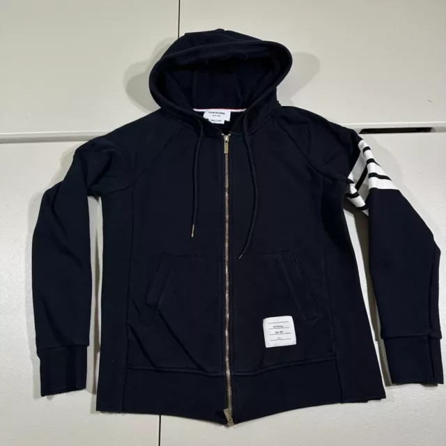 Thom Browne 4 Bar Sleeve Full Zip Black Hoodie Size 2 Made In Japan