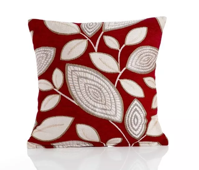 Red London Leaf Embroide Chenille Unfilled Cushion Cover