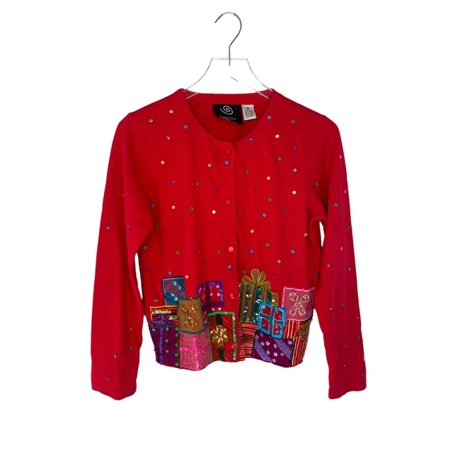 Michael Simon Event Ugly Christmas Sequin Christmas Holiday Cardigan Size S
