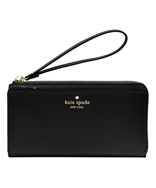 NWT Kate Spade Black Leather Grand Street Layton Wallet Zip Around Wristlet