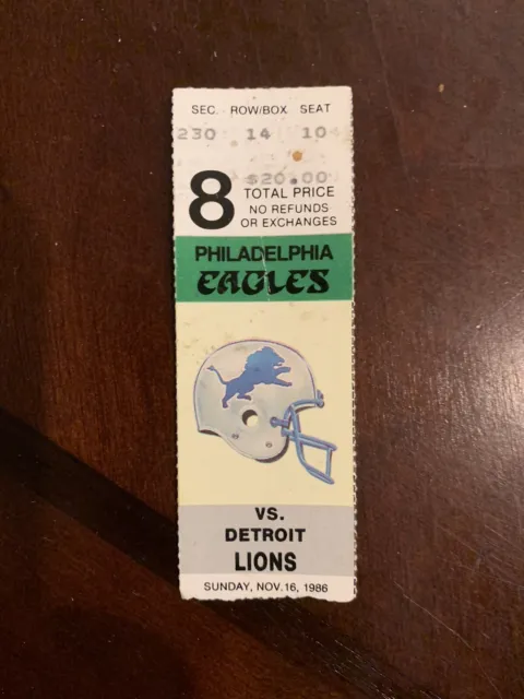 Detroit Lions at Philadelphia Eagles 11-16-1986 Ticket Stub