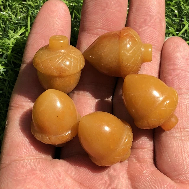 20pc Natural Stone Yellow Jade Quartz Hand Carved Pine Nuts Crystal Healing 25mm