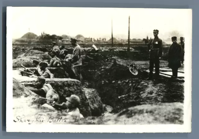 China, Shanghai Battle. Second Sino Japanese War  Vintage silver print. Vintage