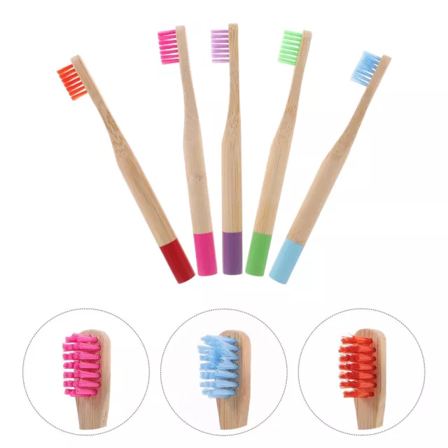 5 Pcs Wooden Children's Round Handle Toothbrush Travel Kids Toothbrushes