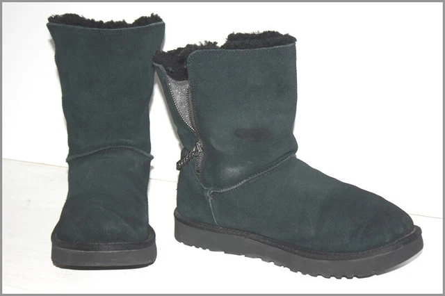 UGG Bottines Fourrées Cuir noir Chaînette Métal Taille 41 BE