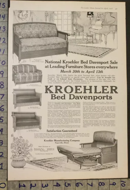 1918 Kroehler Bed Davenport Sofa Couch Naperville Furniture Home Decor Ad [[Sku]