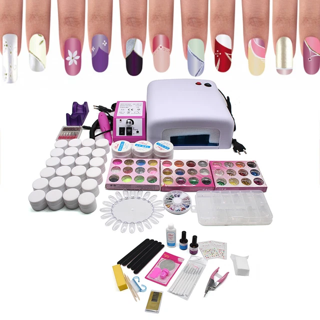 Kit de lámpara LED para manicura líquido de gel y acrílico y arte en uñas salón conjunto de inicio