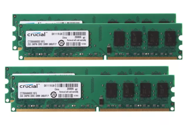 8GB Desktop Memory RAM Crucial 4x2GB 2Rx8 PC2-6400U DDR2 800MHz 240pin DIMM