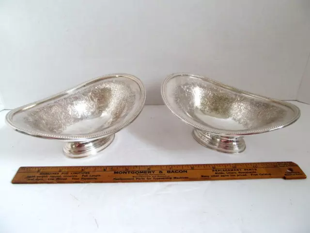 Vintage PAIR of Ellis-Barker Silver Plate Oval Pedestal Dishes Menorah Mark 1932