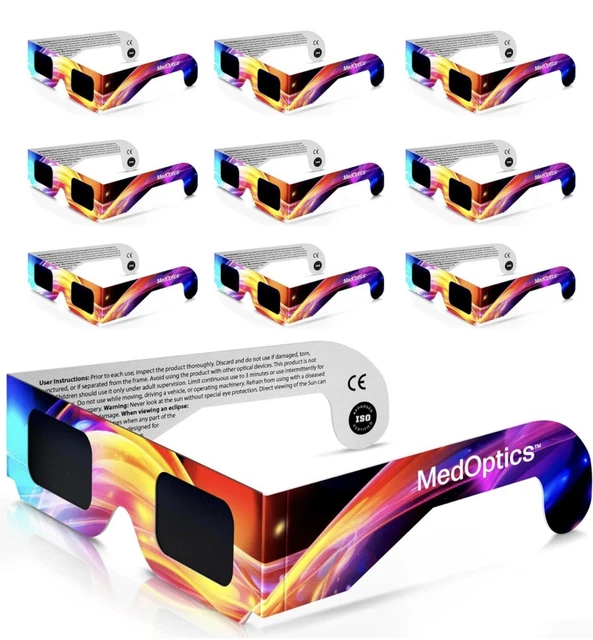 MEDOPTICS SOLAR ECLIPSE Glasses 10 Pack 2024 NASA Approved ISO