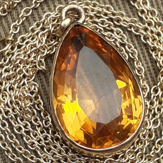 Antique GOLD CITRINE PENDANT on 20" 9CT GOLD CHAIN Madeira Citrine