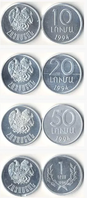 Armenia 25 x 7 PCS UNC Coins SET, 10 20 50 Luma 1 3 5 10 Dram 1994. *175 COINS*