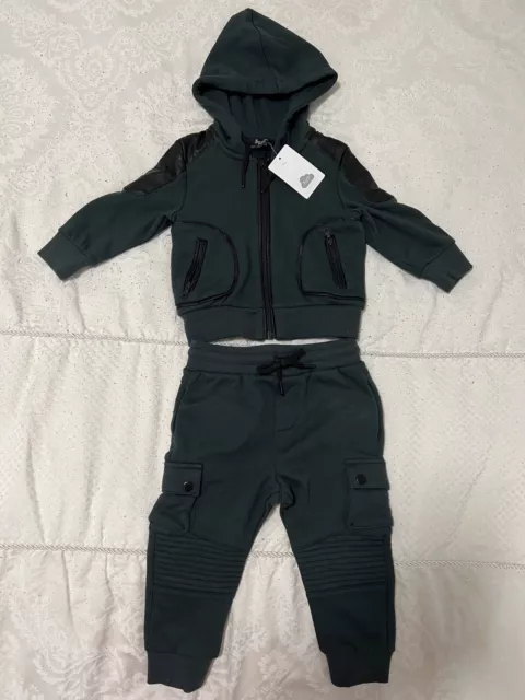 Bardot Junior Boys Green Tracksuit Jacket Cargo Pants Set Size 0 - BNWT