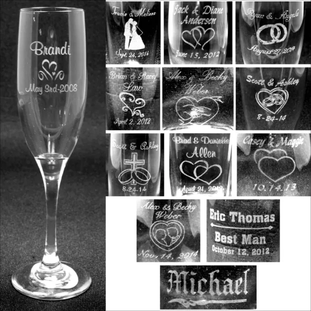 Set of 2 Personalized Toasting Flutes - Laser Engraved For Wedding Party Gifts