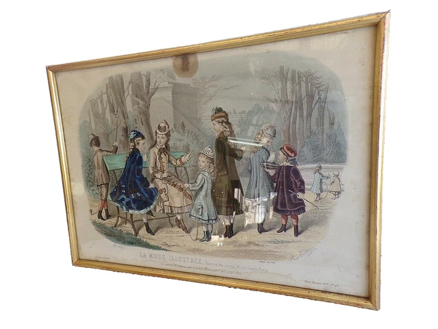ANCIENNE GRAVURE SOUS cadre La Mode Illustrée Toilettes de Mme Coussinet EUR 20,00 - FR