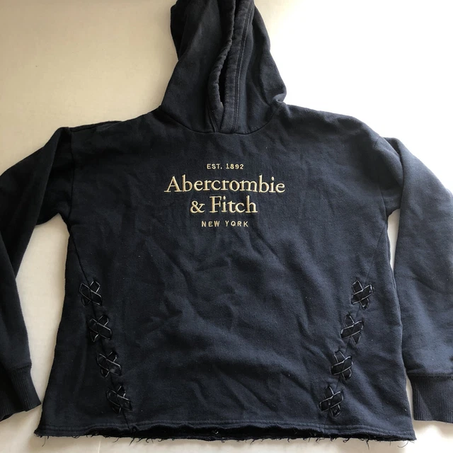 Abercrombie Kids Blue Logo Pullover Crop Sweatshirt Girls Sz 13/14 A994