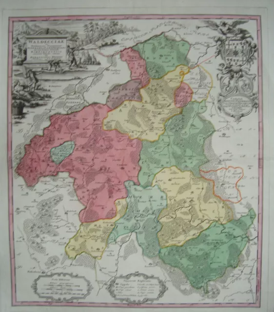 Waldeck Wildungen Korbach Arolsen Landkarte Kupferstich Homann Erben 1739