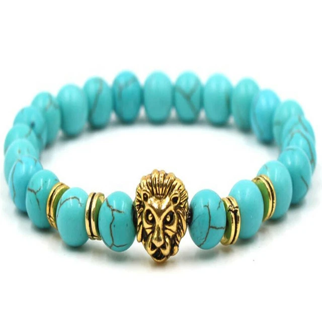 8MM Turquoise Gemstone Mala Bracelet 7.5 inches Unisex Yoga Energy Handmade