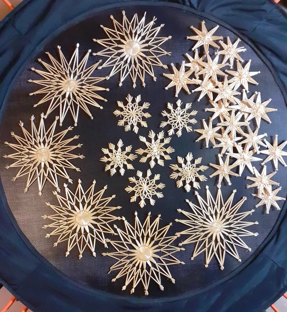 30 Strohsterne 3 Motive Christbaumschmuck Deko Hänger Handarbeit Weihnachten