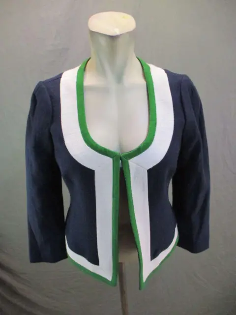 NWT Banana Republic Size 4 Womens Navy/White Cotton One Hook Suit Blazer 7Y664