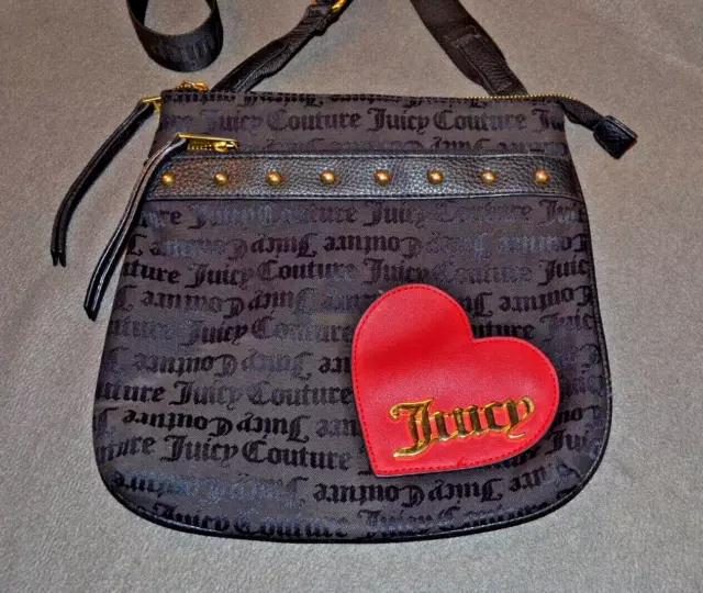 Juicy Couture Black Jacquard Crossbody Bag Cross My Heart Gothic FREE SHIPPING! 2