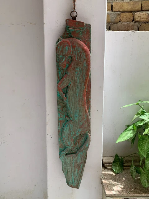 Wall panel carved  animal statue Wall hanging distressed old frame Wooden
