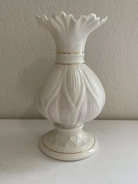 Belleek Irish Porcelain Lotus Blossom Vase with Pink Highlights