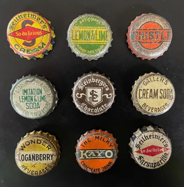 9 Antique Vintage Soda Bottle Caps With Cork