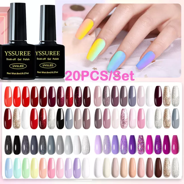 20PCS Nail Gel Polish Set  Soak off UV LED Colour Base Top Coat Nail Varnish UK