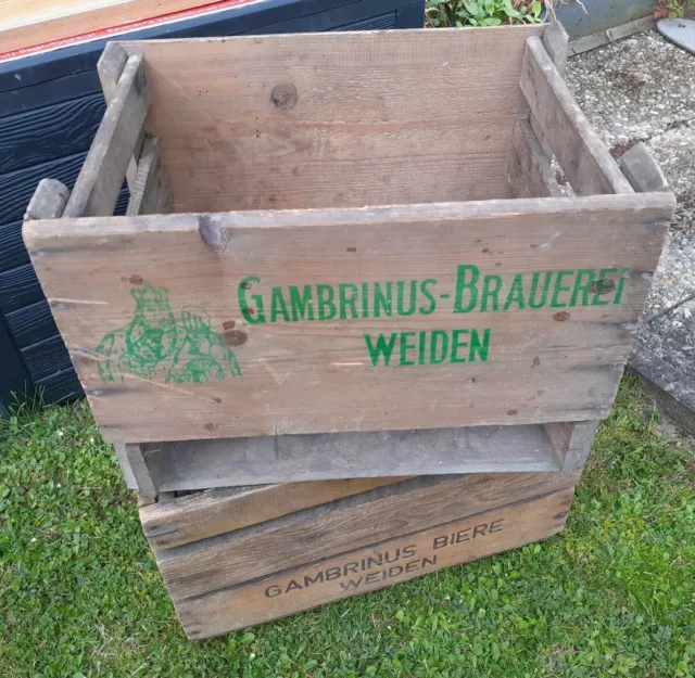 2x Maravillosas cajas de cerveza de madera muy antigua Grambinus pastos caja del Alto Palatinado