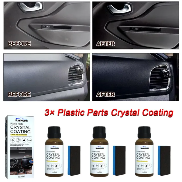 3xCar Plastic Parts Restorer Crystal Coating + Sponge For Car Door Frames Panel