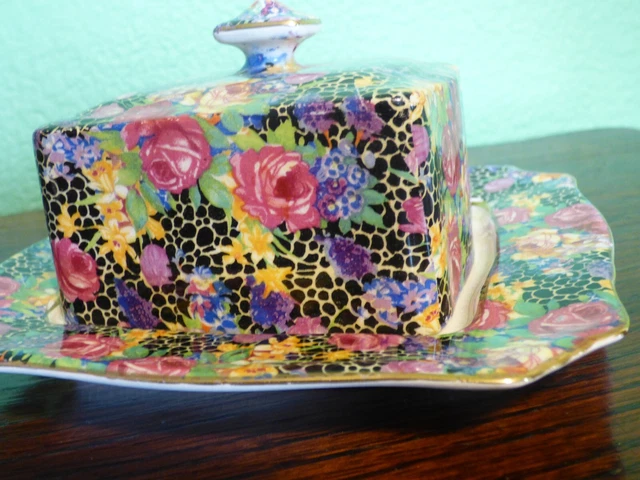 *LIGHT WEAR Royal Winton Grimwades Hazel Floral Chintz Cheese Butter Dish UK 3