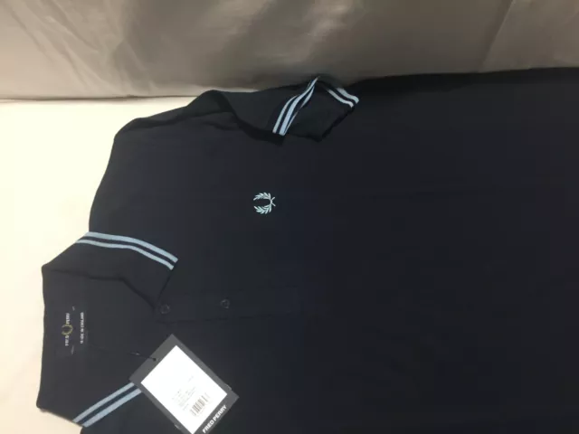 K202 FRED PERRY Twin Tipped Polo Shirt Navy/White Mens Size 46 (US XL) 2