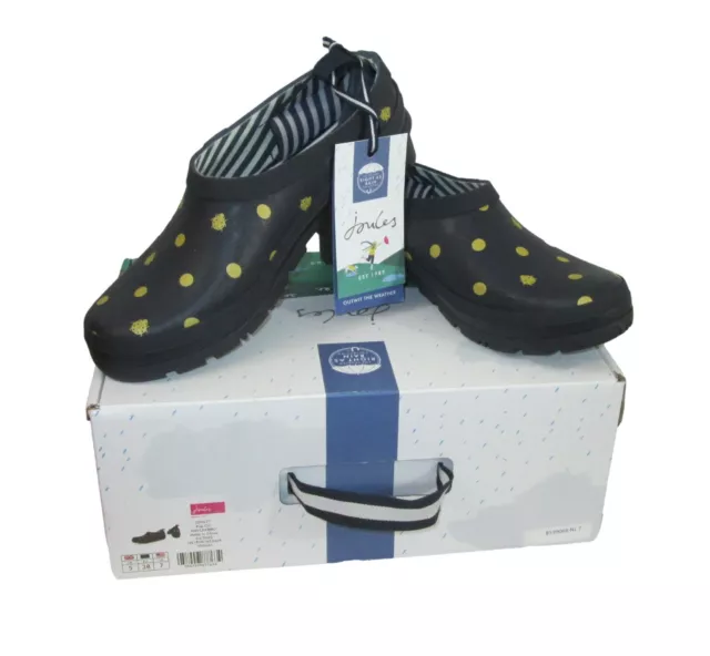 Joules Pop On Garden Clogs Womens Size 7 Rain Shoes Navy Blue Ladybug Polka Dot