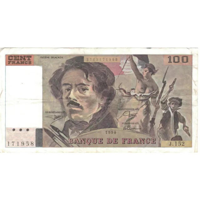 [#809654] France, 100 Francs, Delacroix, 1990, J.152, EF, Fayette:69 bis 2a)