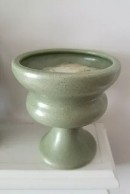 HAEGER Green Speckled Vase Pedestal Planter Urn Pottery Avocado Sage Goblet Pot