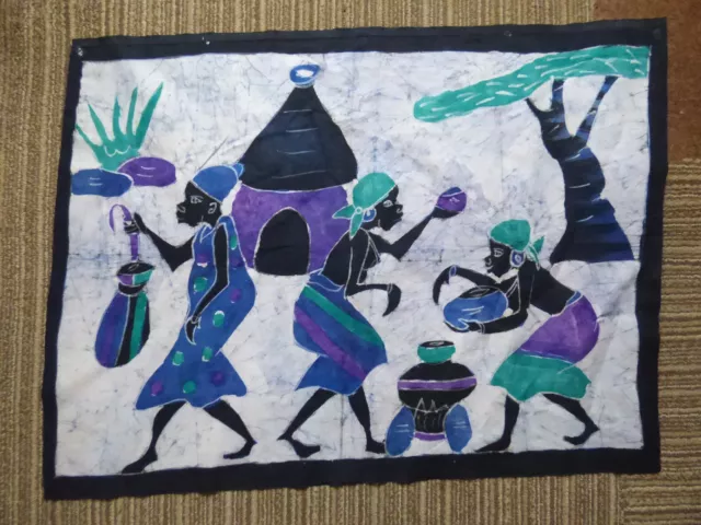 Batik blau, weiß Artwork Village Damen handbemalt, natürliche Farbstoffe 72x95cm