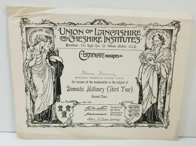 1916 Domestic millinery Certificate Colne Technical school Florence Flannery