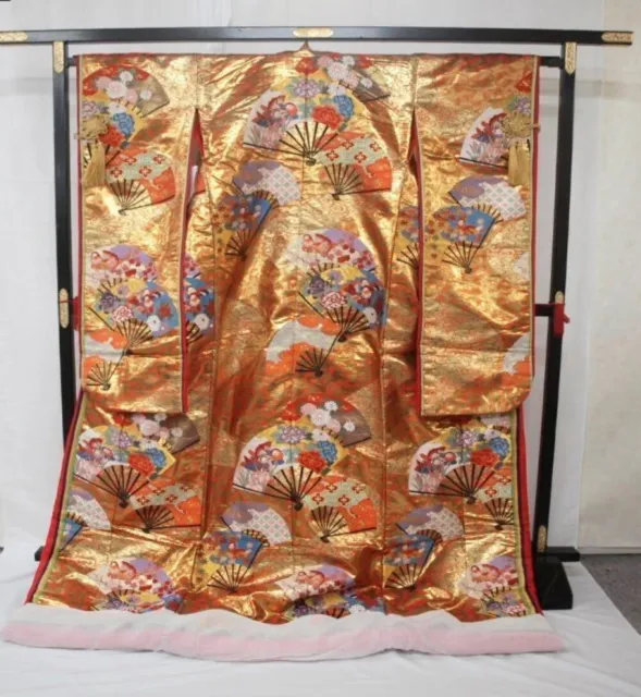 Japanese Kimono Uchikake Luxurious Wedding Pure Silk gold fan japan