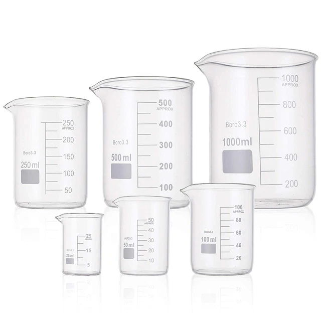 6 Pack Glass Beakers Set, Graduated Measuring Beakers Thick Boro 3.3, Griffin Lo