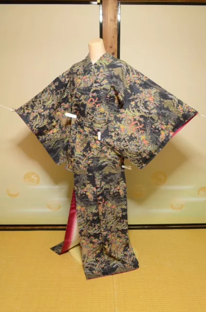 Kimono Komon Silk Women Japanese vintage Robe 159cm /1087