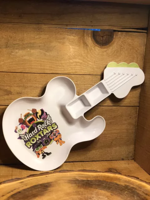 Hard Rock Cafe Roxtars 2014 Guitar Shaped Children Dinner Food Plate Dip Snack